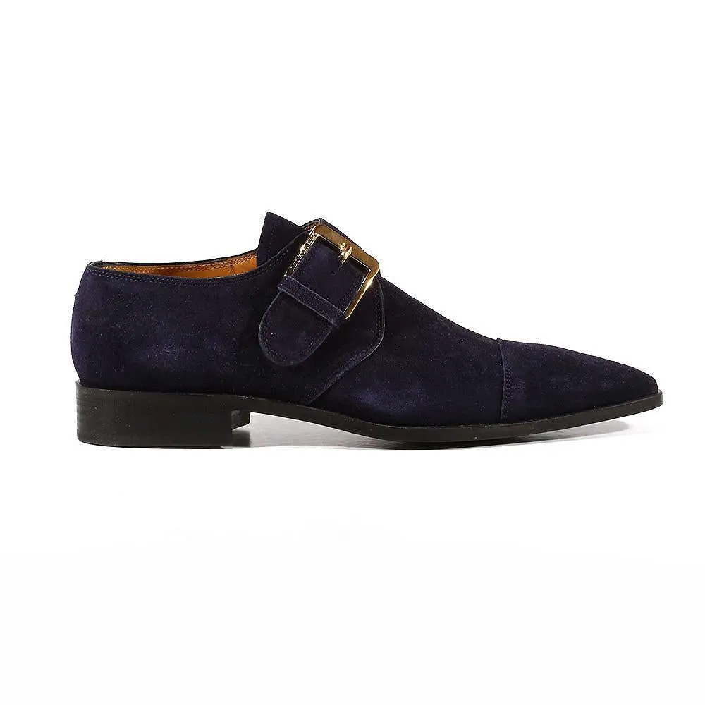 Lowe Valentini Designer Men's Designer Shoes Navy Suede Gold-Plated Monk-Straps Loafers (LDM04)