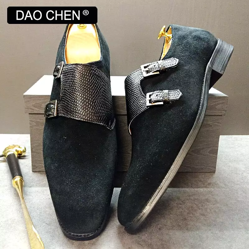 LUXURY BRAND MEN LOAFERS SHOES DOUBLE MONK SHOES LEATHER FASHION CASUAL MEN DRESS SHOES BLACK BROWN OFFICE WEDDING SHOES FOR MEN