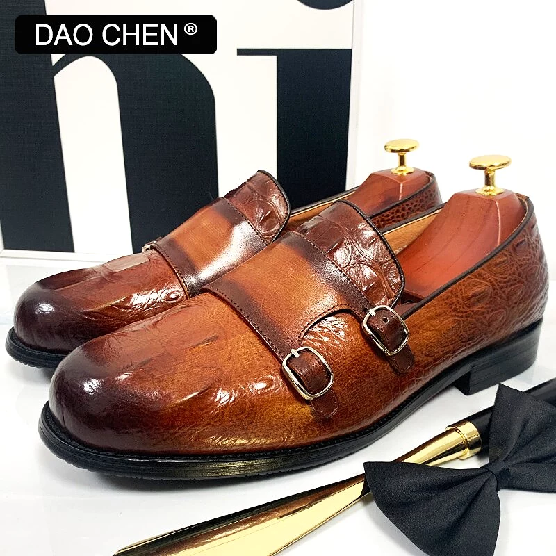 LUXURY BRAND MEN SHOES FASHION DESIGNER MAN LOAFERS SHOE DOUBLE MONK SHOES CROCODILE PRINTS LEATHER CASUAL SHOES FOR MEN