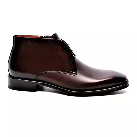 Man's Genuine leather lace-up Chukkas Top Boots Wine Red-593H17