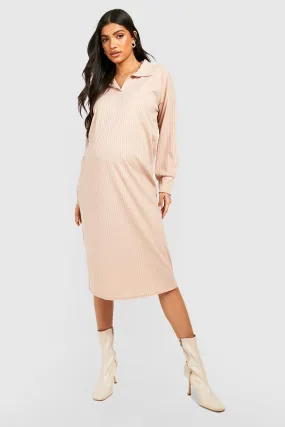 Maternity Soft Rib Polo Neck Midi Sweater Dress