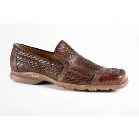 Mauri Men's Designer Shoes Brown Woven / Calf-Skin Leather Loafers 9299 (MAO1046)