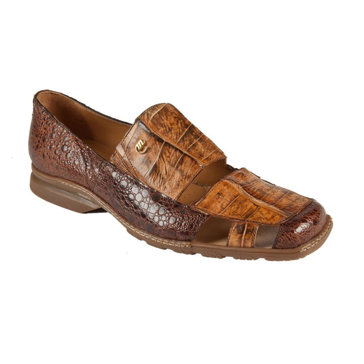 Mauri Men's Designer Shoes Cognac & Brown Exotic Crocodile / Frog-Skin Exposed Loafers 9288 (MAO1045)