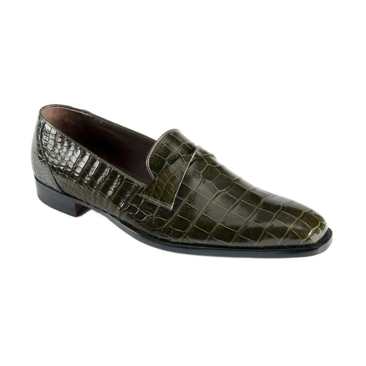 Mauri Men's Designer Shoes Green Olive Exotic Alligator Penny Loafers 3027 (MAO1020)