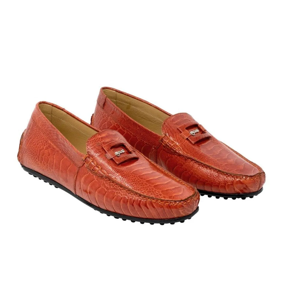 Mauri Scenic Men's Designer Shoes Gerbera Red Exotic Ostrich Loafers 3405 (MA5118)