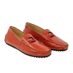 Mauri Scenic Men's Designer Shoes Gerbera Red Exotic Ostrich Loafers 3405 (MA5118)