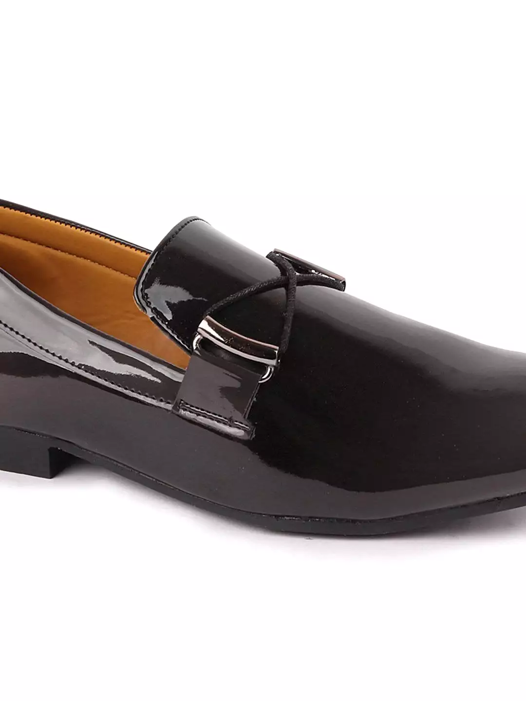 Men Black Casual Patent Leather Slip-On Loafers