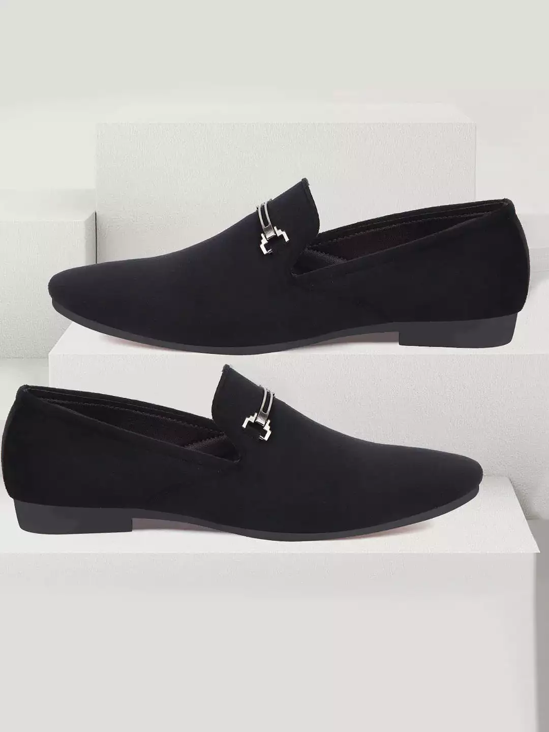 Men Black Casual Velvet Slip-On Loafers