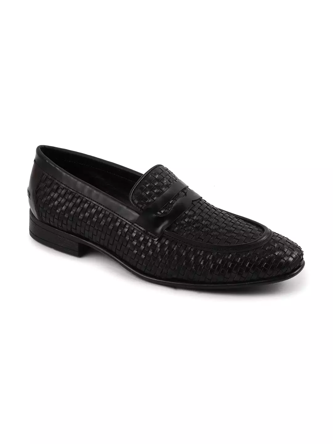 Men Black Hand Knitted Slip On Penny Loafers