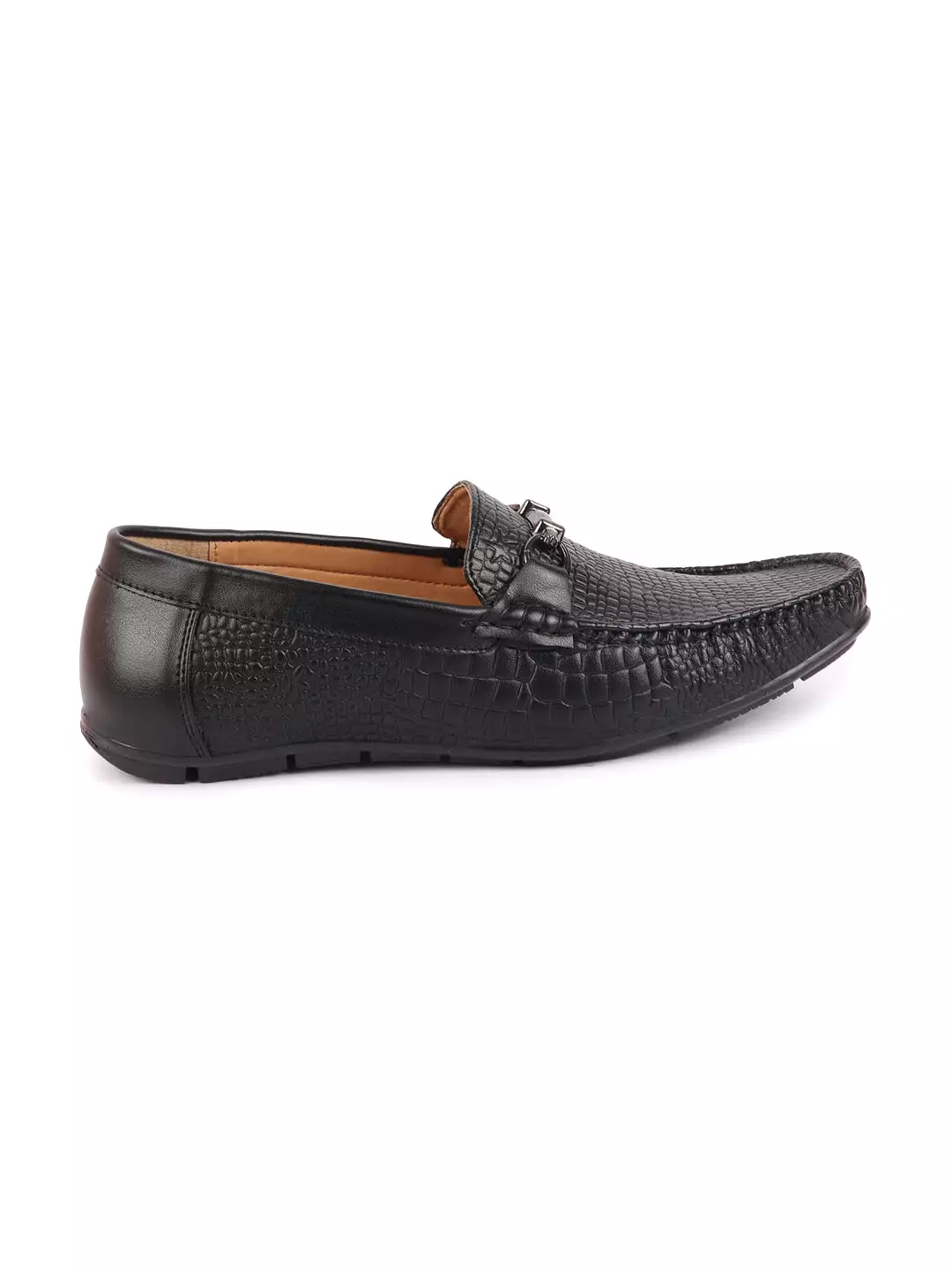 Men Black Horsebit Buckle Embossed Casual/Dress Loafer Shoes