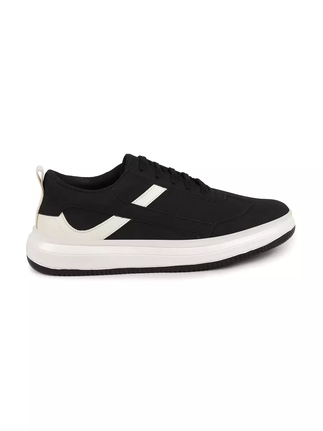 Men Black Lace Up White Stripped Trendy All Day Comfortable Lightweight Sneakers Casual Shoes