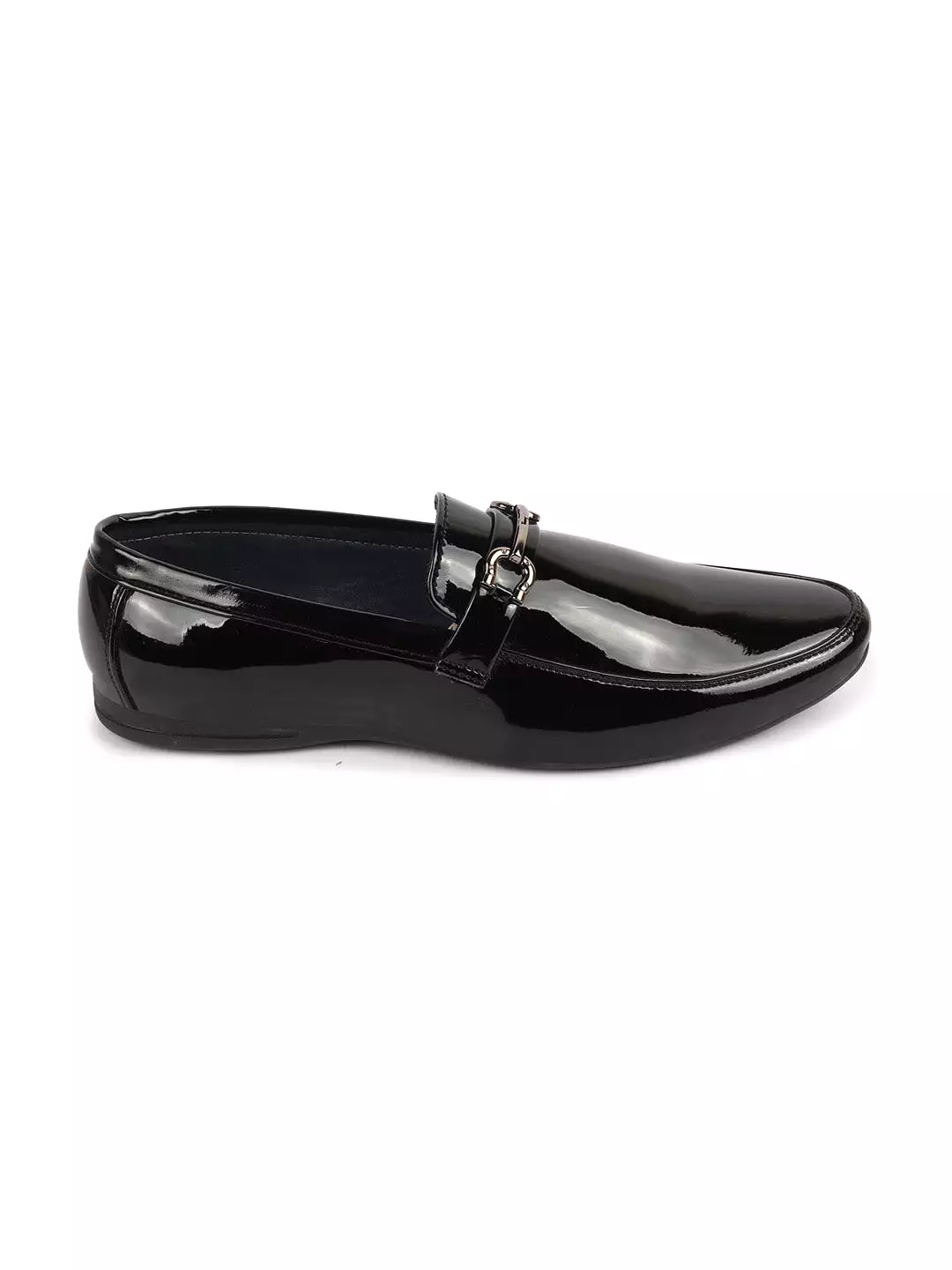 Men Black Patent Leather Horsebit Buckle Formal Loafer Shoes