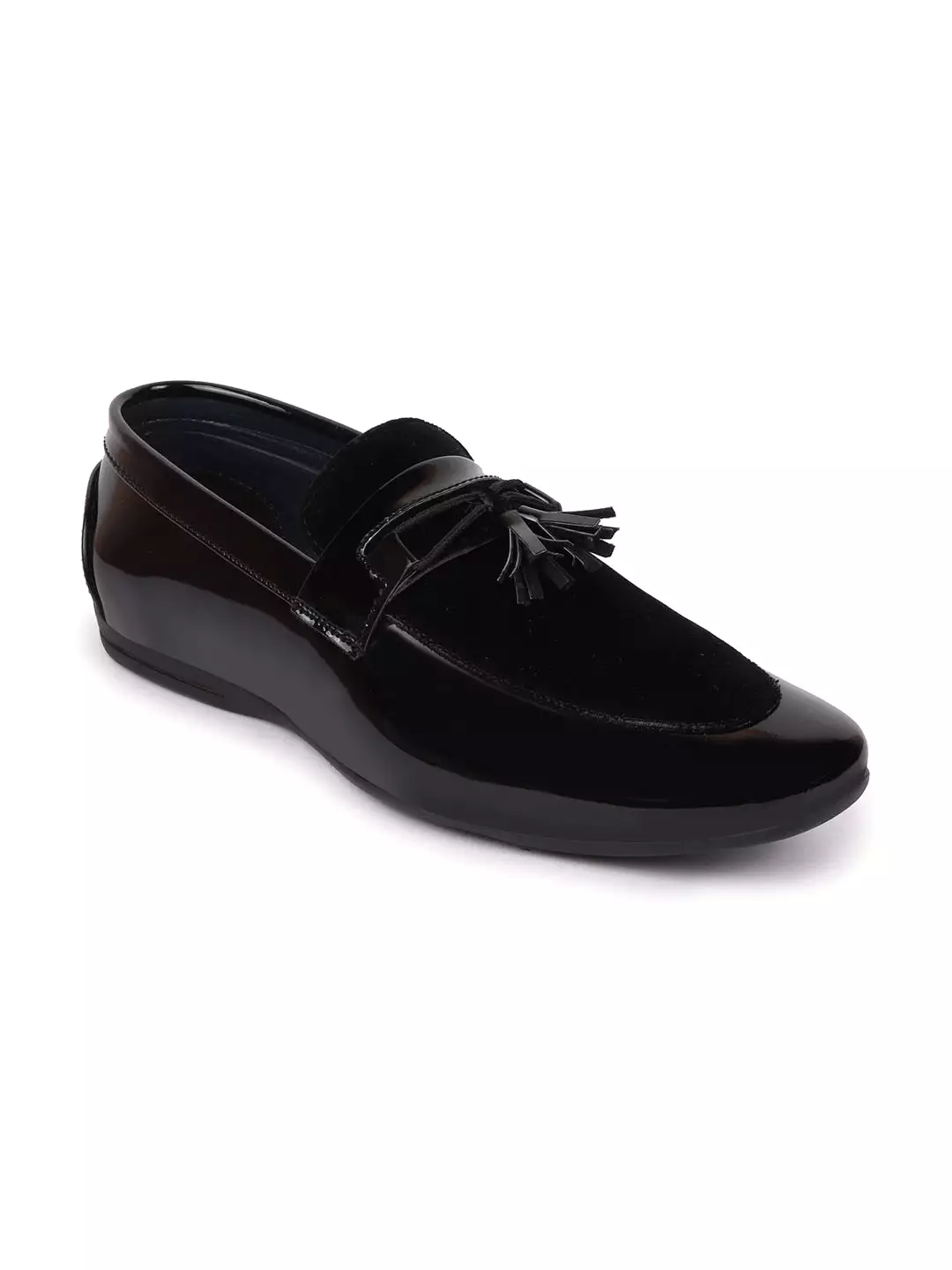 Men Black Patent Leather Velvet Stylish Horsebit Buckle Formal Tassel Loafer Shoes