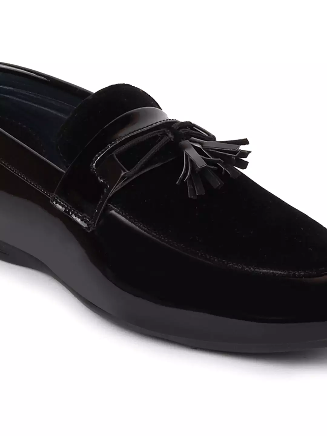 Men Black Patent Leather Velvet Stylish Horsebit Buckle Formal Tassel Loafer Shoes