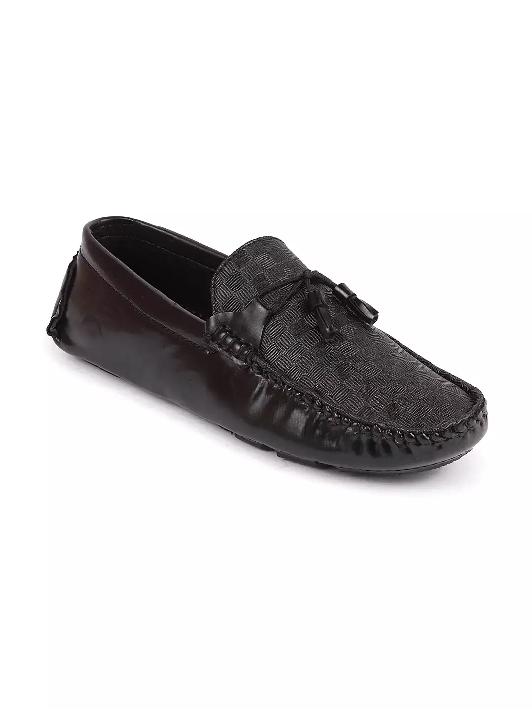 Men Black Textured Design Casual Tassel Slip On Driving Loafer and Moccasins