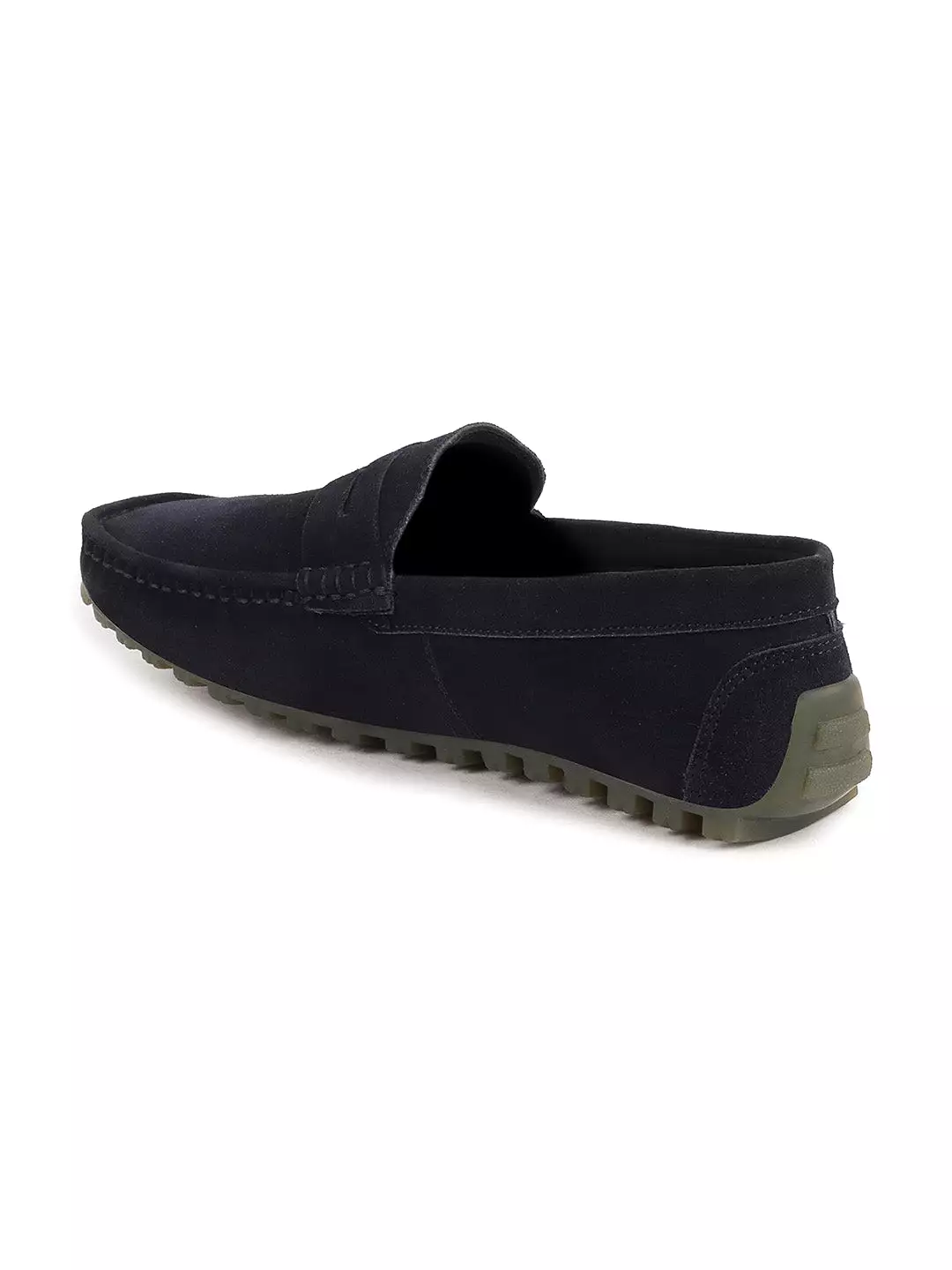 Men Blue Suede Leather Side Stitched Slip On Driving Loafers and Mocassin