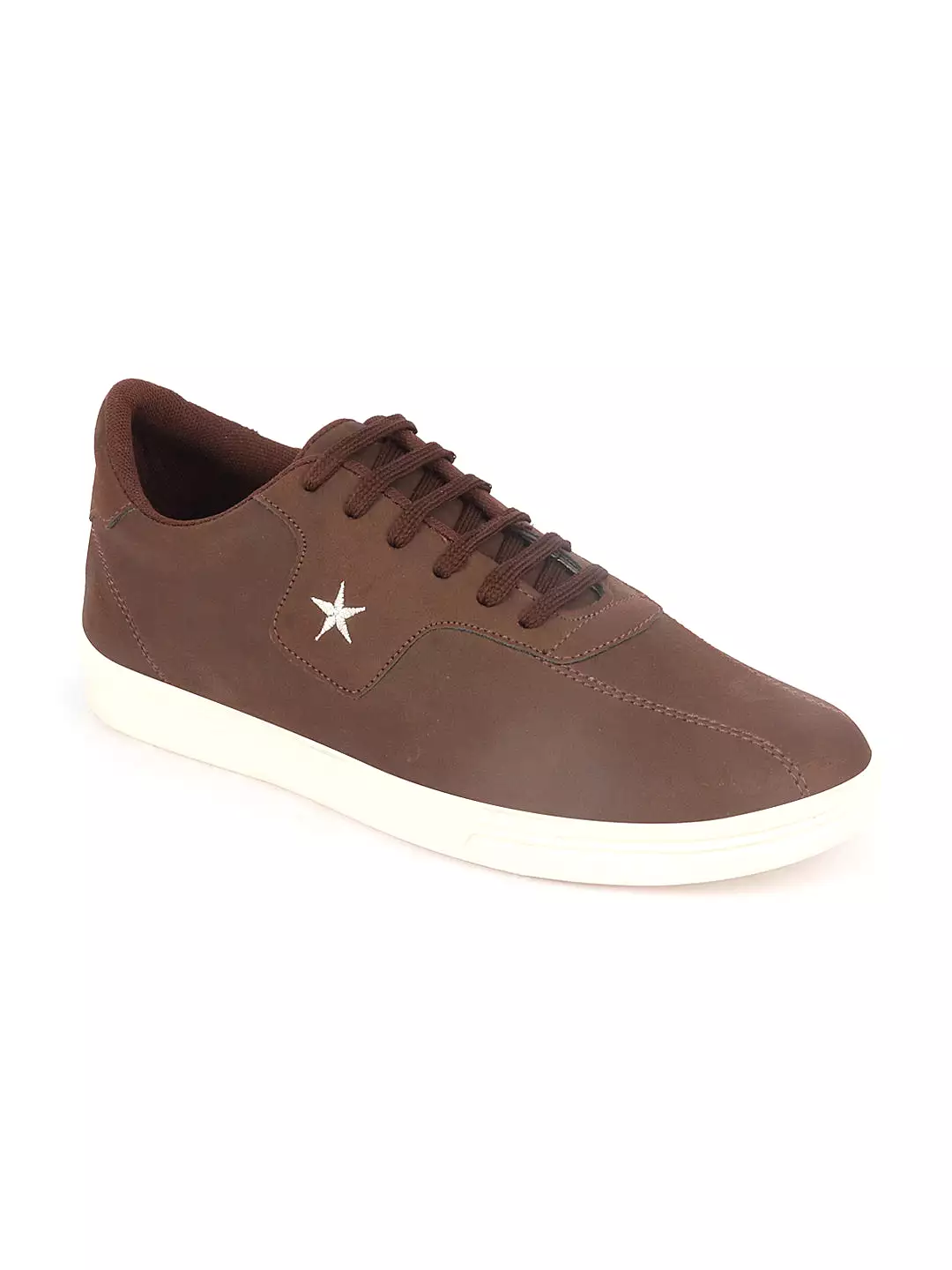 Men Brown Classic Embroidery Star Upper Soft Suede Leather Lace Up Sneakers Shoes