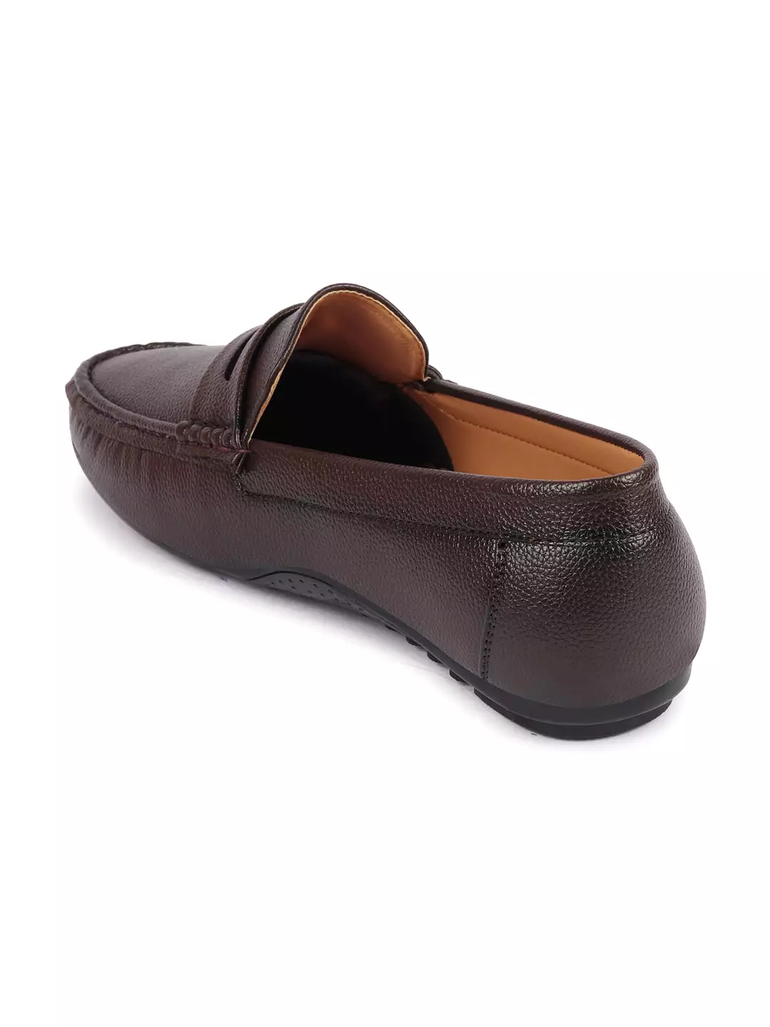 Men Brown Hand Stitched Textured Design Casual Slip On Moccasins and Loafers