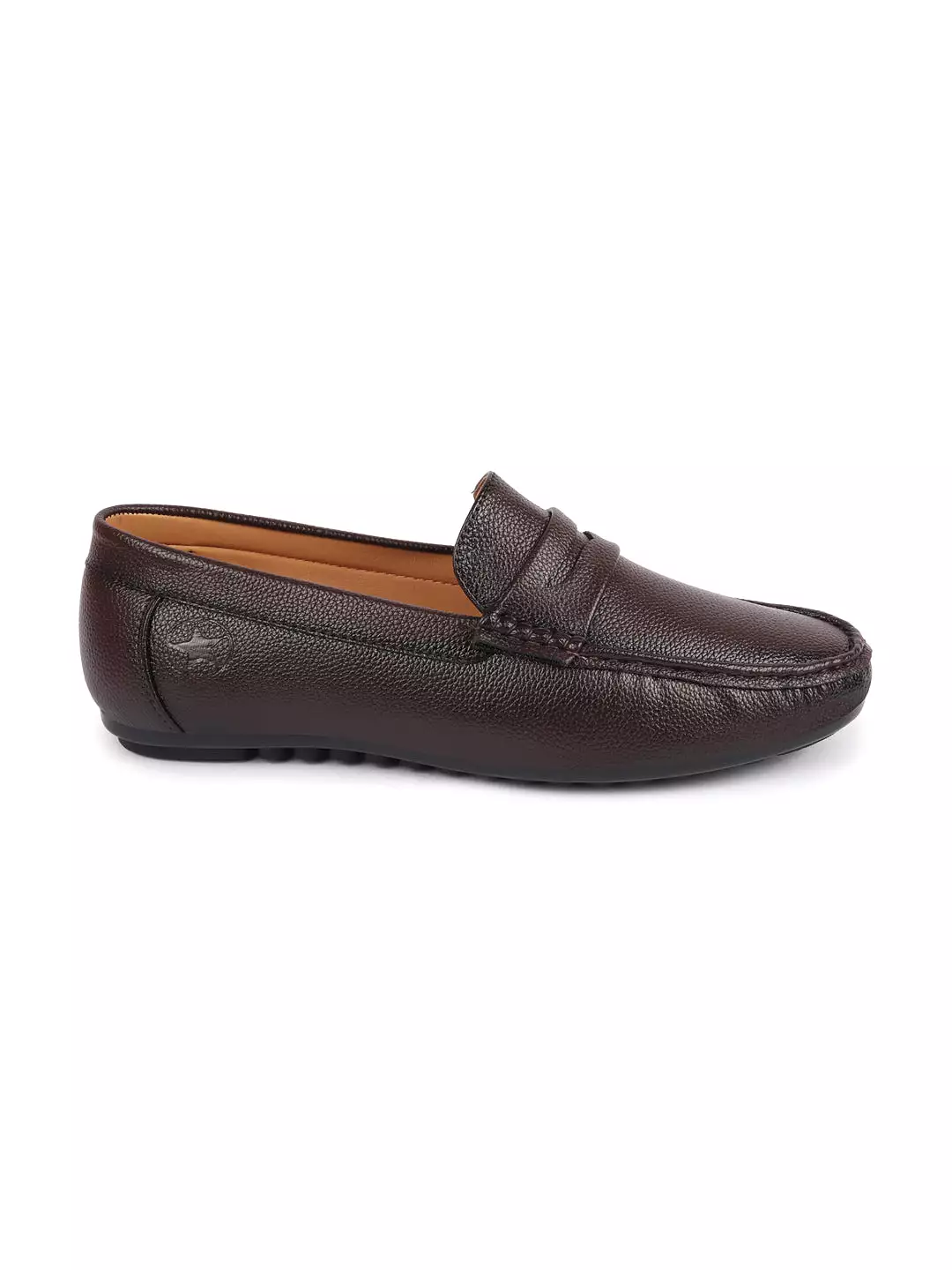 Men Brown Hand Stitched Textured Design Casual Slip On Moccasins and Loafers