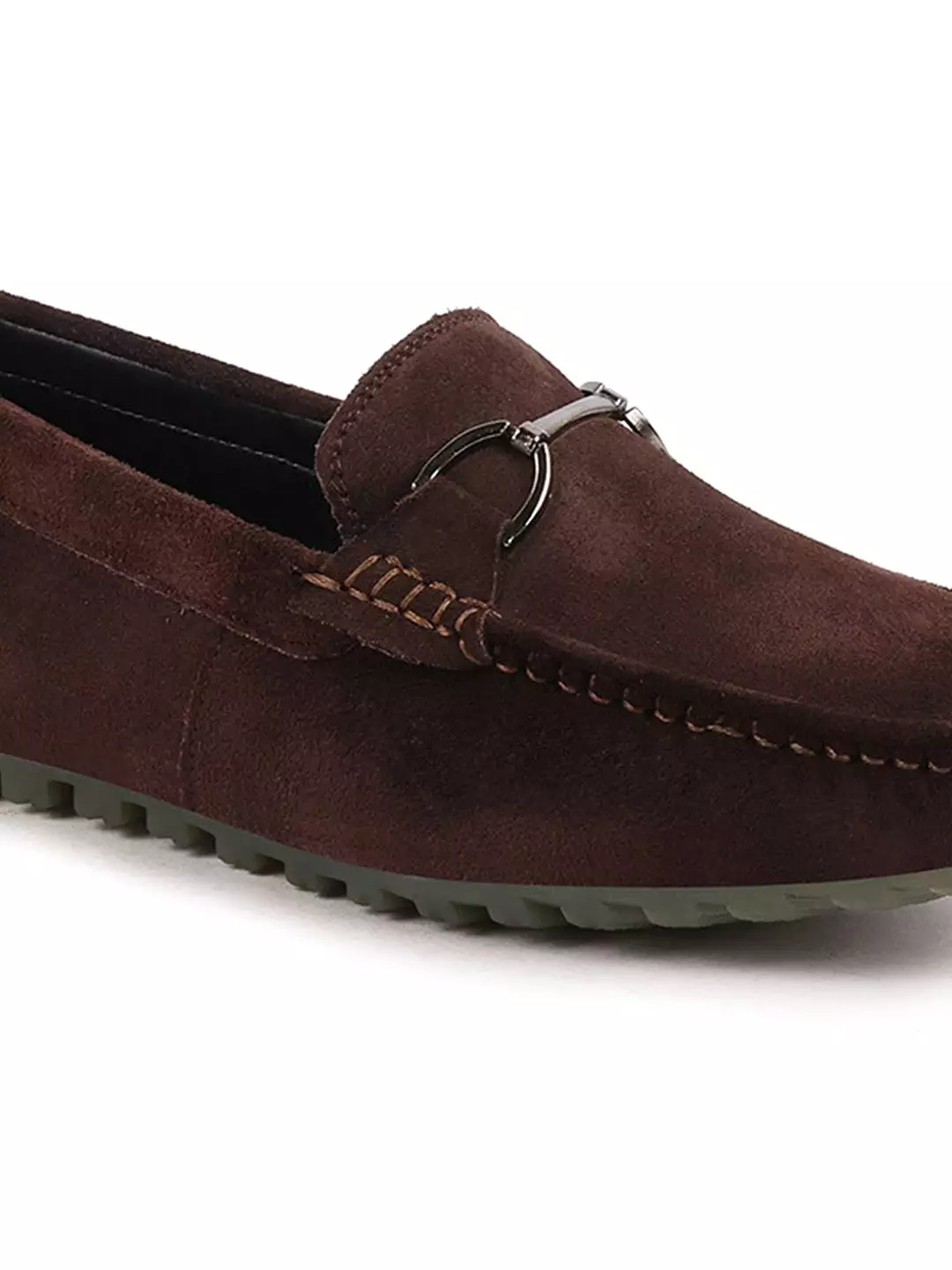 Men Brown Horsebit Buckle Suede Leather Slip On Driving Loafers