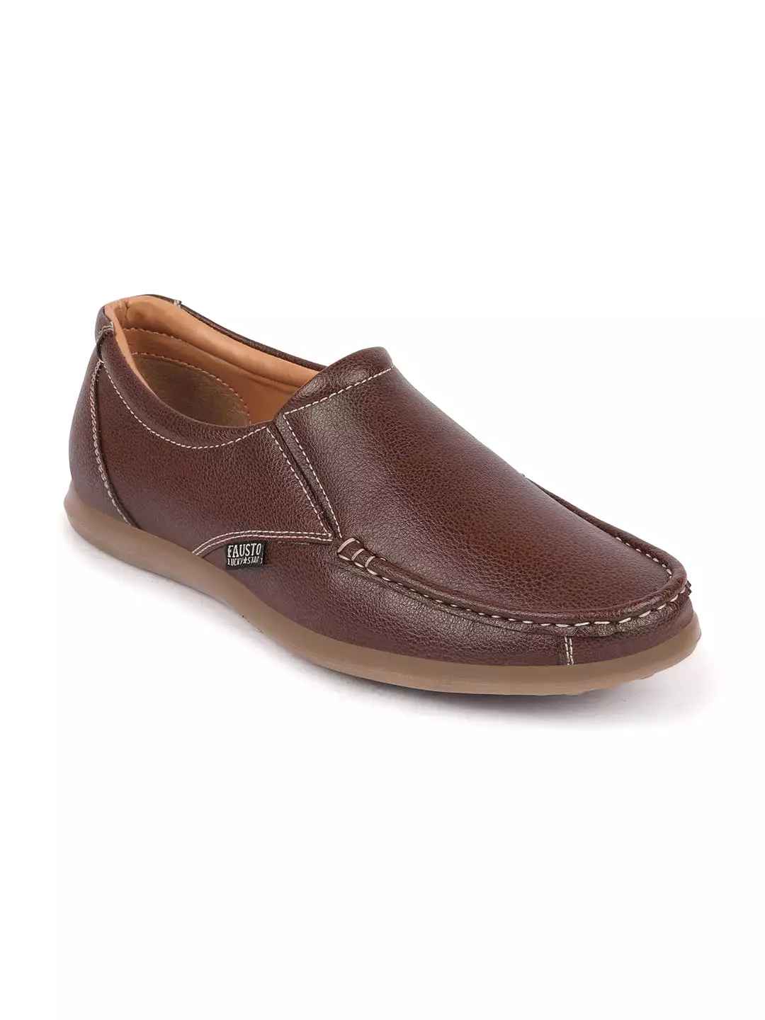 Men Brown Side Stitched Casual Comfort Slip On Loafer Shoes