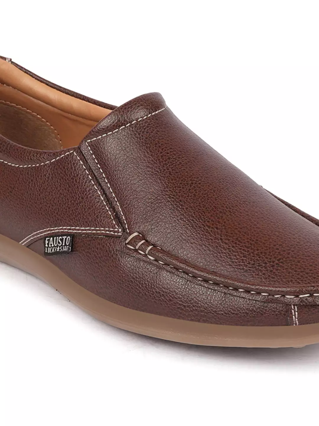 Men Brown Side Stitched Casual Comfort Slip On Loafer Shoes