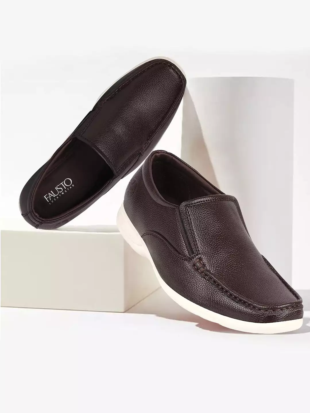 Men Brown Side Stitched Casual Comfort Slip-On Loafer Shoes