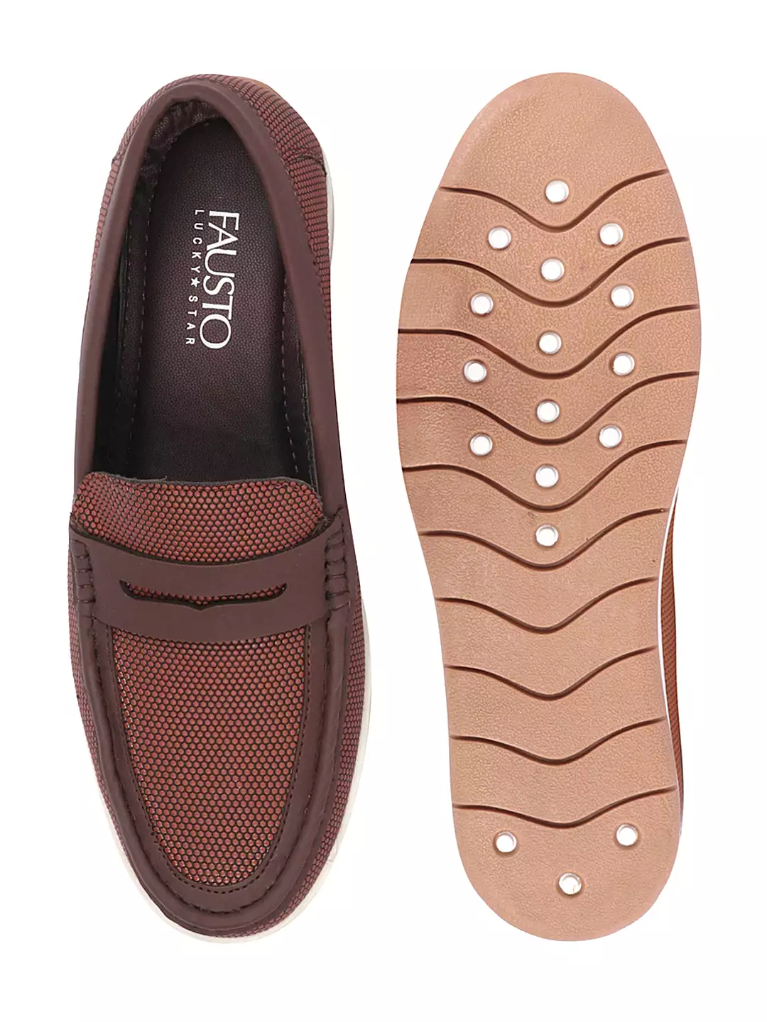 Men Brown Textured Design Casual Slip On Loafer Boat Shoes