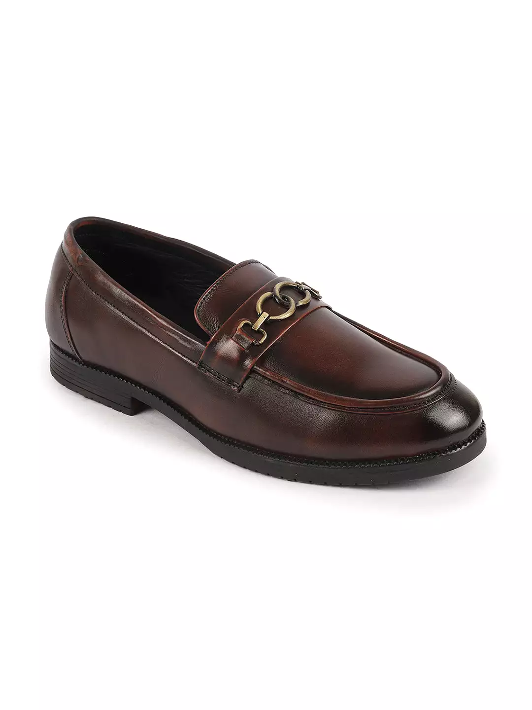 Men Brown Wedding Party Genuine Leather Buckle Slip On Loafer Shoes