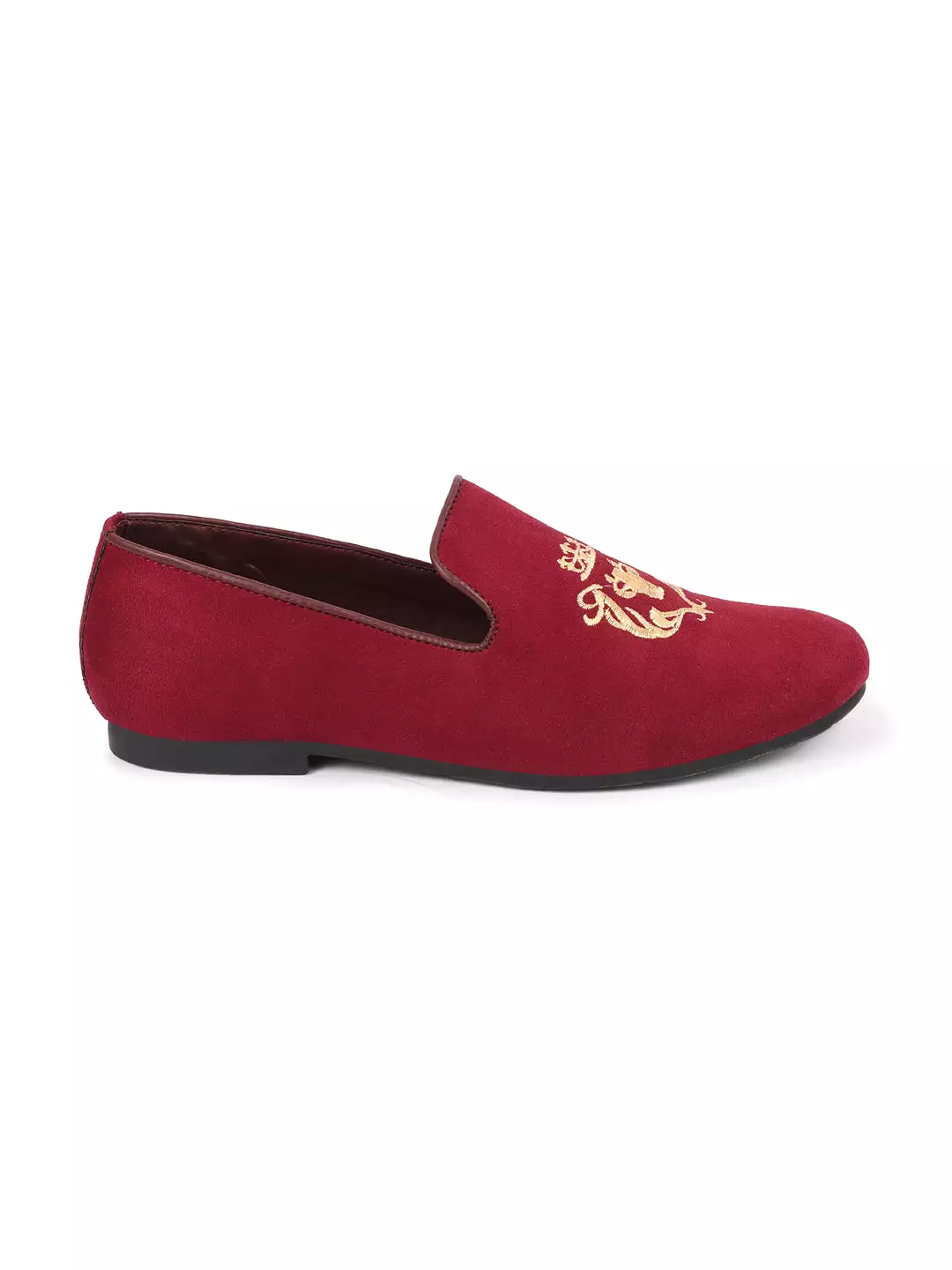 Men Cherry Embroidered Velvet Slip On Loafers