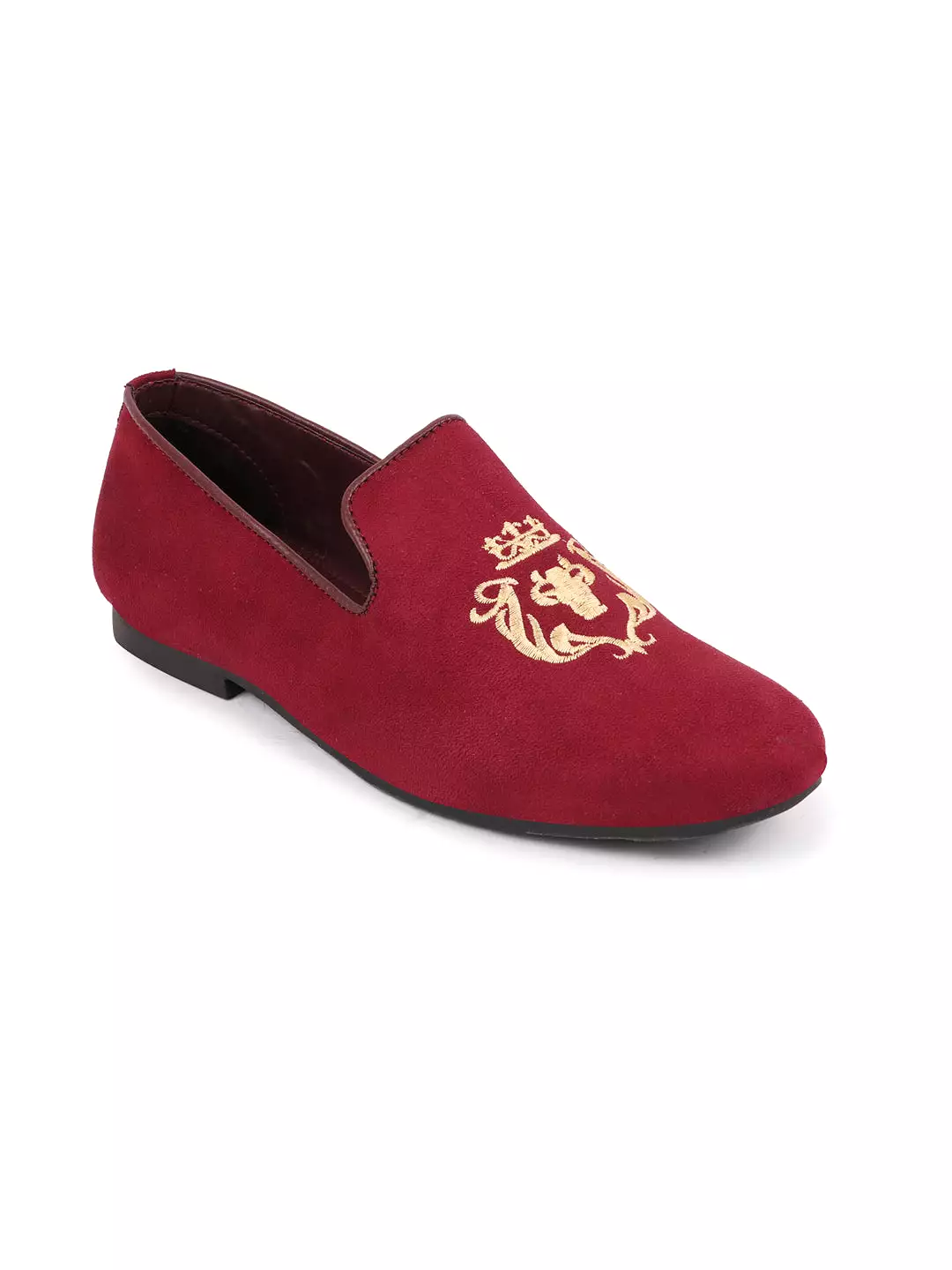 Men Cherry Embroidered Velvet Slip On Loafers