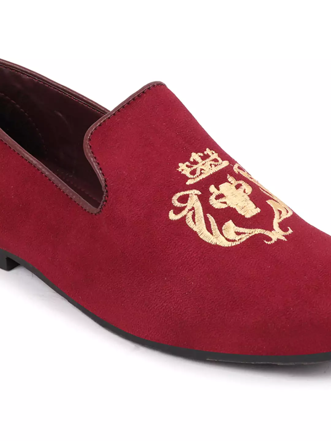 Men Cherry Embroidered Velvet Slip On Loafers