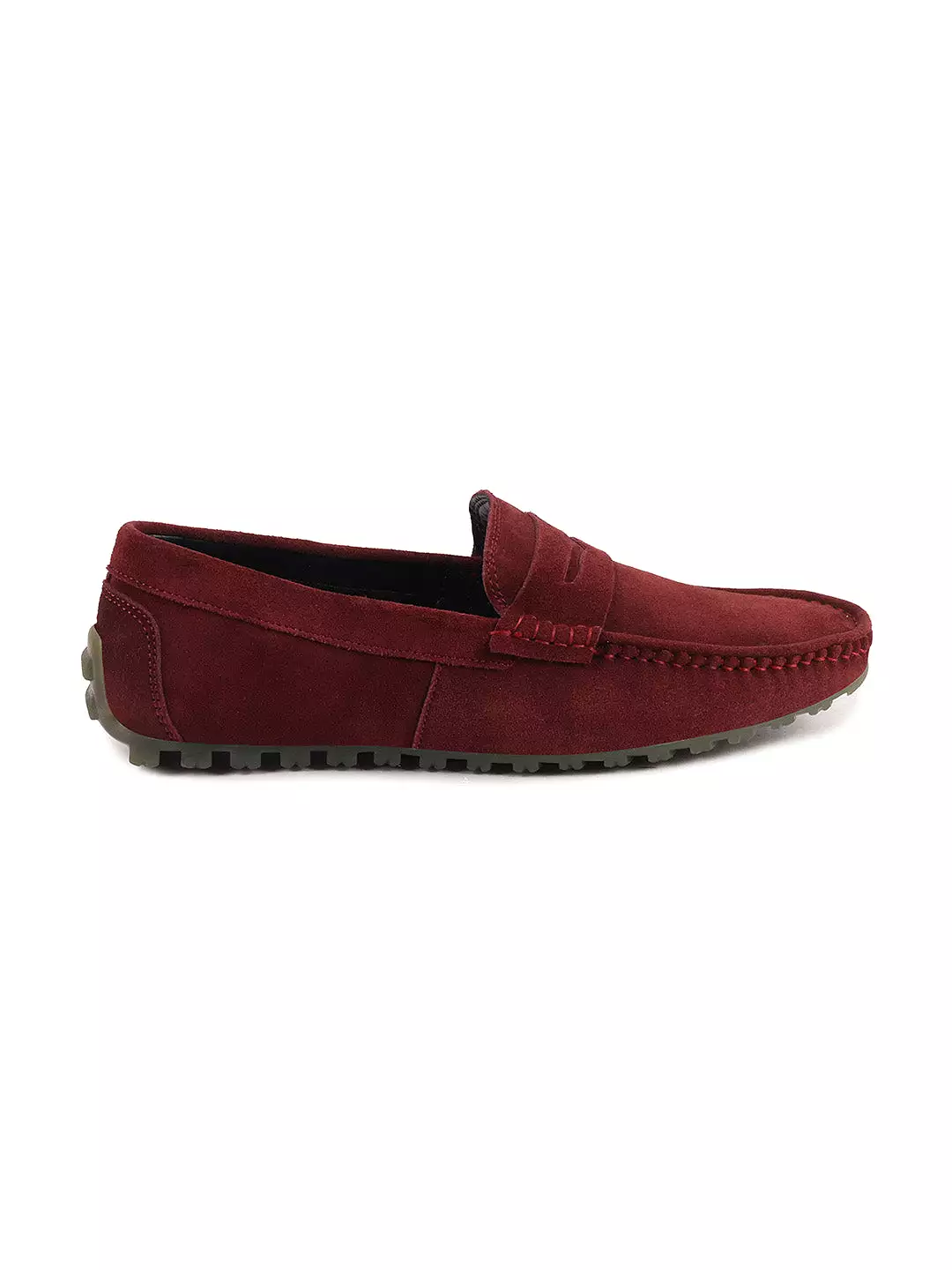 Men Cherry Suede Leather Side Stitched Slip On Driving Loafers and Mocassin