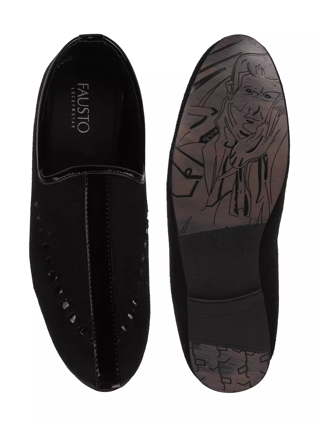 Men Ethnic Black Designer Party Wear Velvet Loafers