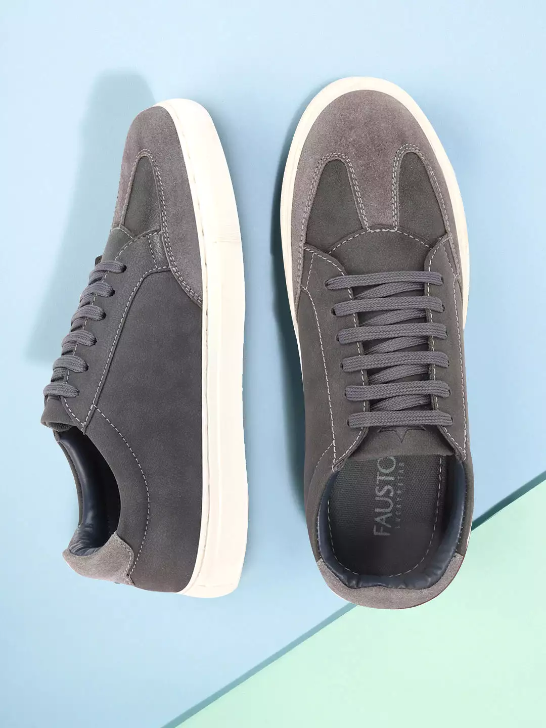 Men Grey Lace-Up Low Top Classic Sneakers Casual Shoes