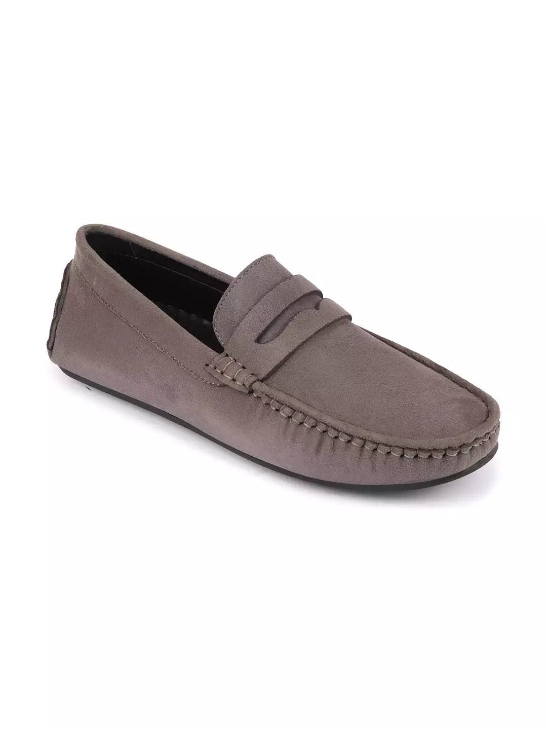 Men Grey Suede Leather Side Stitched Driving Loafer and Moccasin