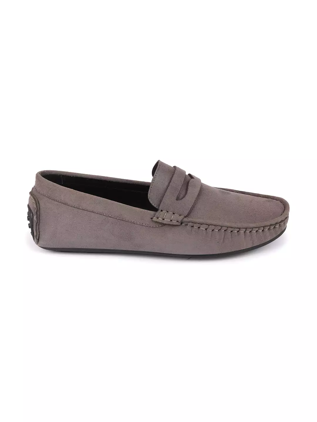 Men Grey Suede Leather Side Stitched Driving Loafer and Moccasin