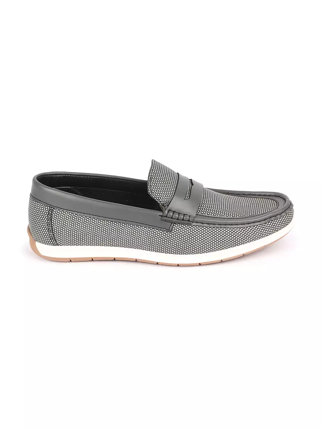 Men Grey Textured Design Casual Slip On Loafer Boat Shoes