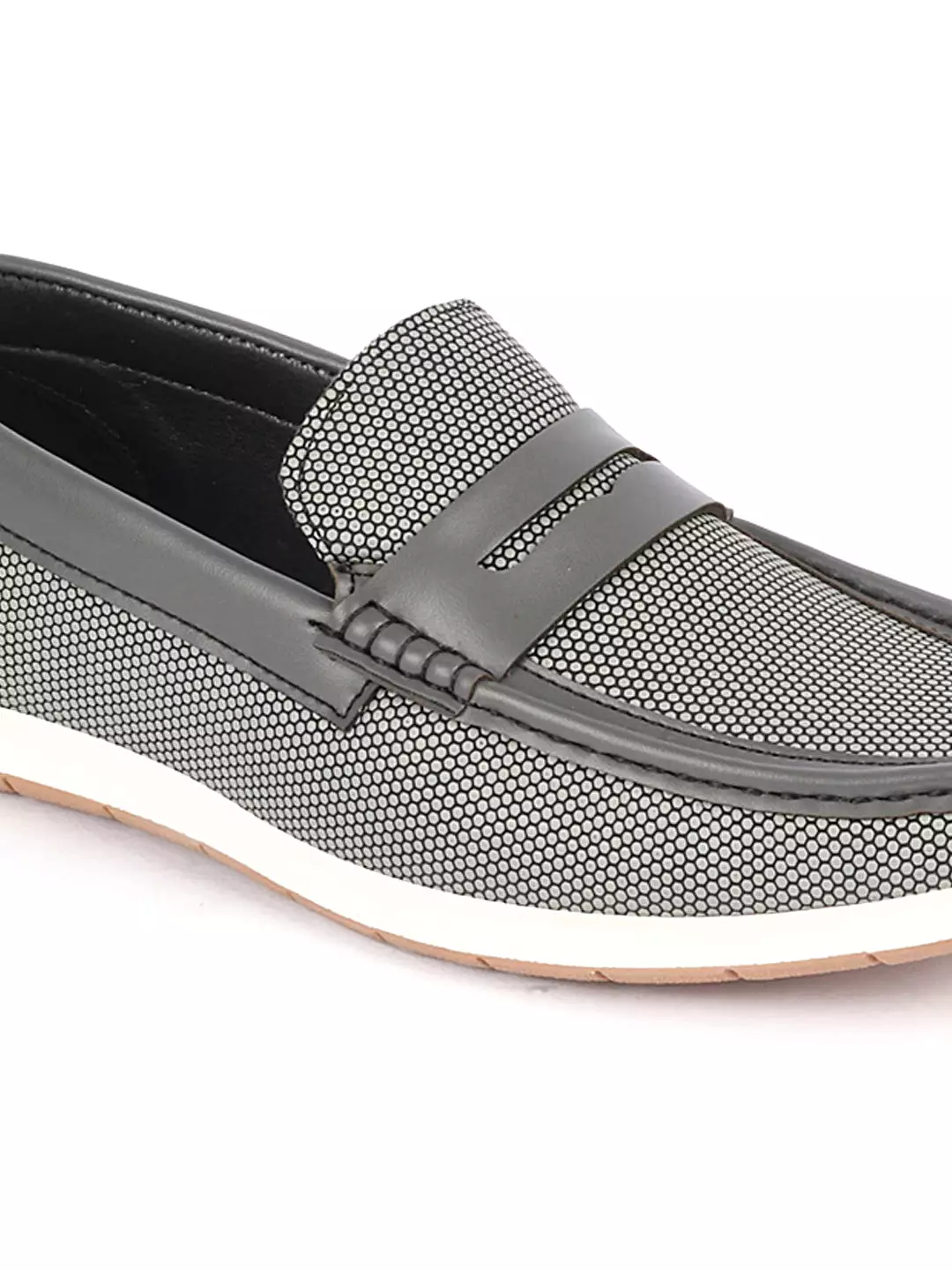 Men Grey Textured Design Casual Slip On Loafer Boat Shoes