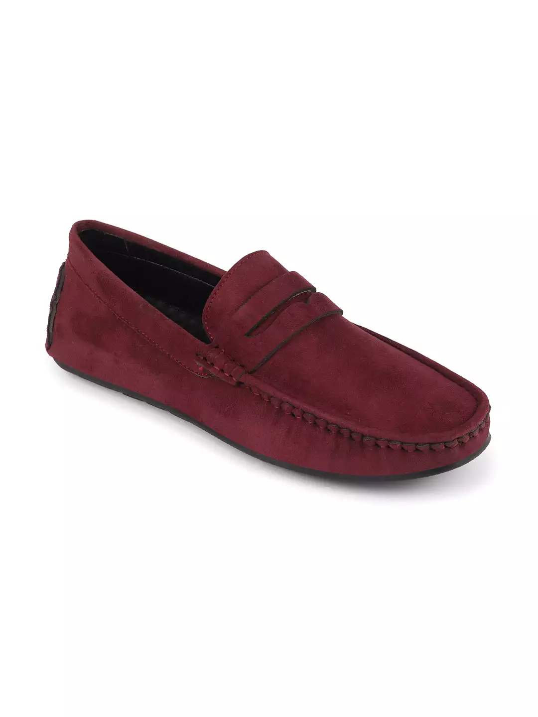 Men Maroon Suede Leather Side Stitched Driving Loafer and Moccasin