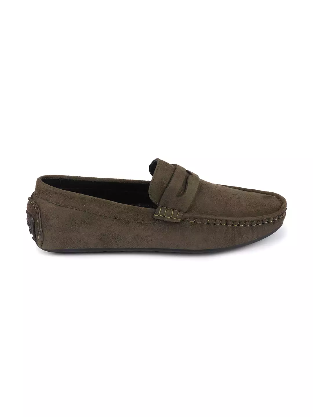 Men Mehandi Suede Leather Side Stitched Driving Loafer and Moccasin