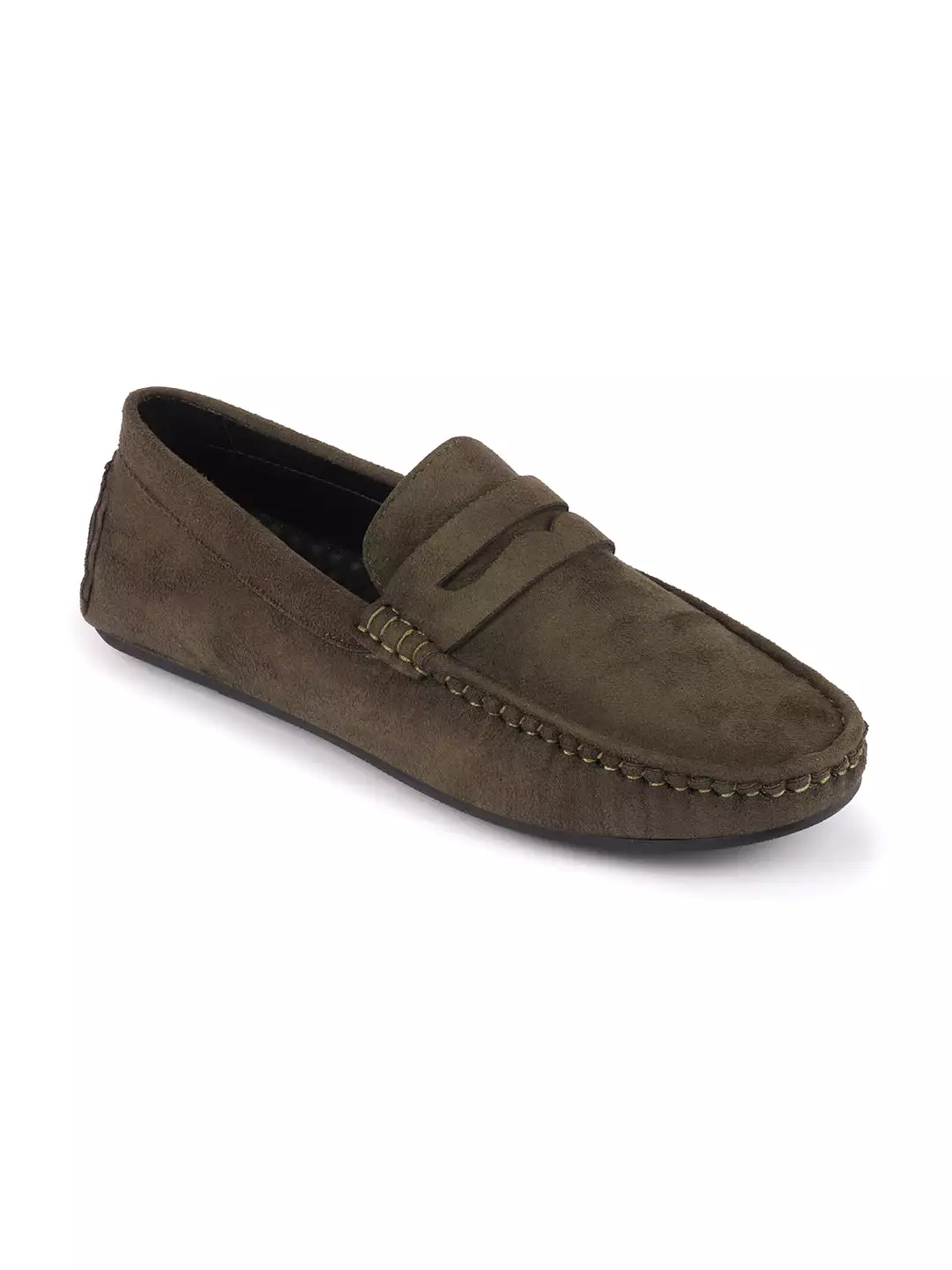 Men Mehandi Suede Leather Side Stitched Driving Loafer and Moccasin