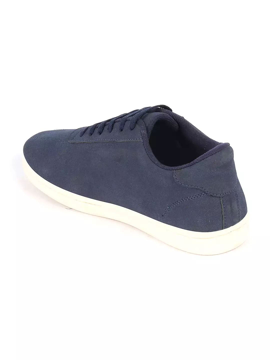 Men Navy Blue Classic Embroidery Star Upper Soft Suede Leather Lace Up Sneakers Shoes