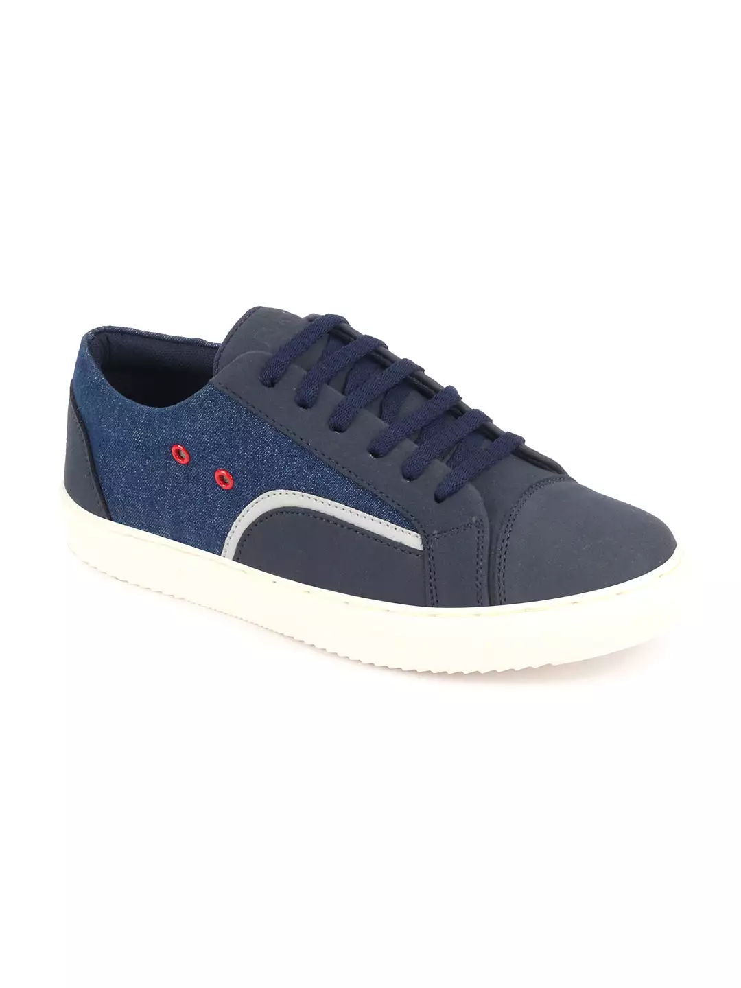 Men Navy Blue Colorblocked Upper Denim Strip Design Comfort Lace Up Canvas Sneakers Shoes