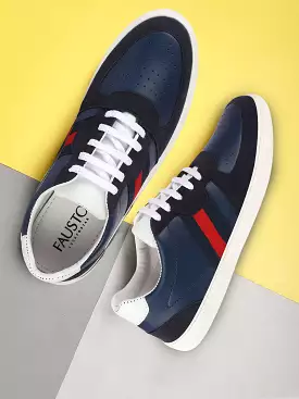 Men Navy Blue Lace Up Trendy Sneakers