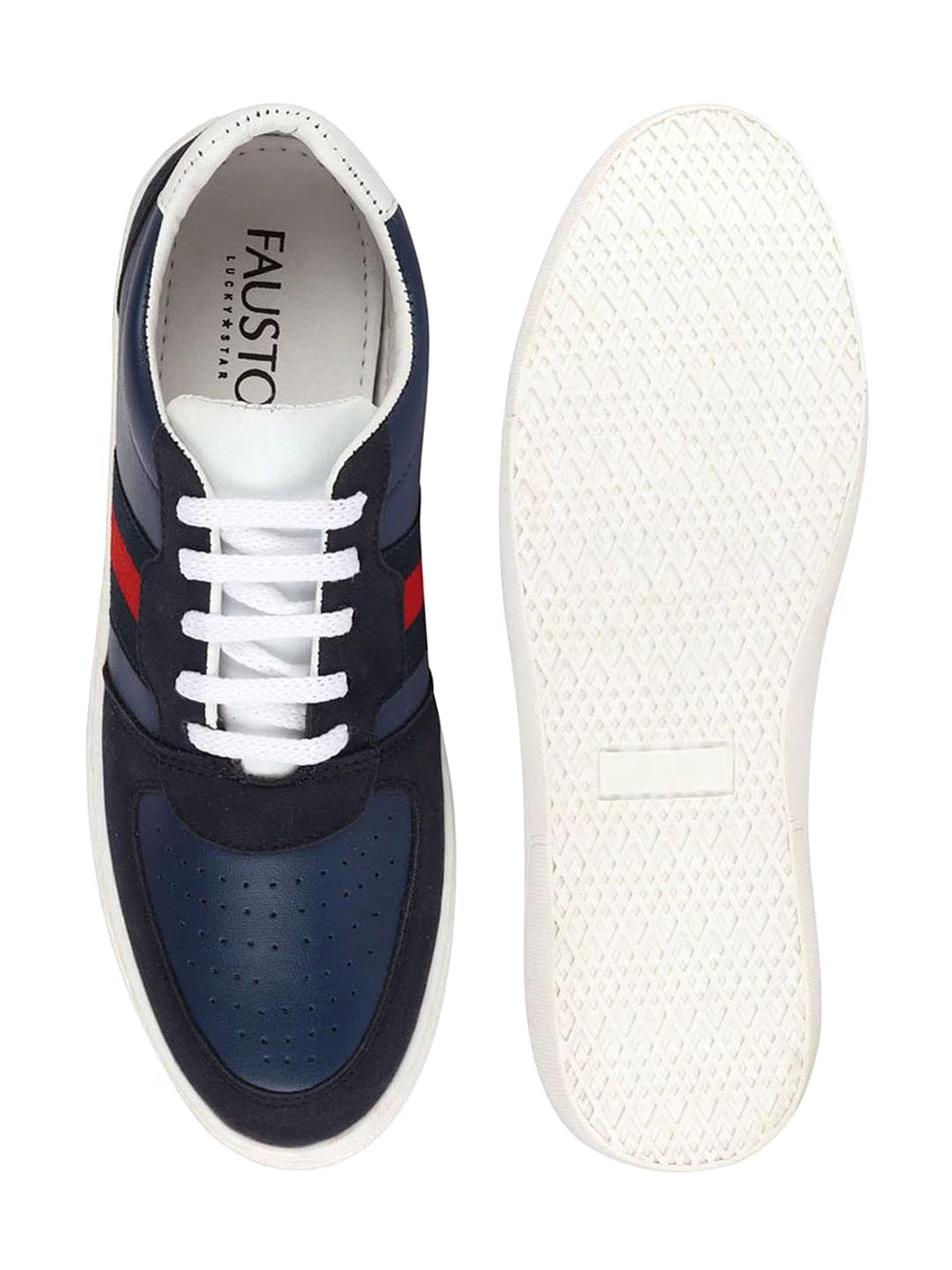 Men Navy Blue Lace Up Trendy Sneakers