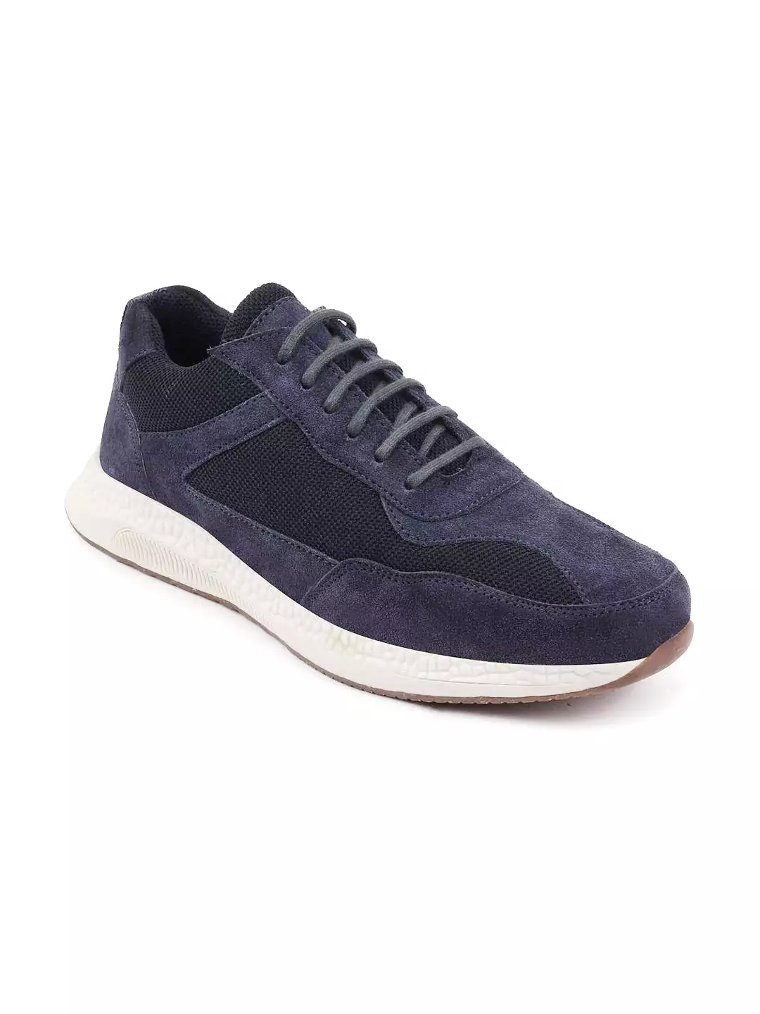 Men Navy Blue Suede Leather Lace Up Casual Sneaker Shoes