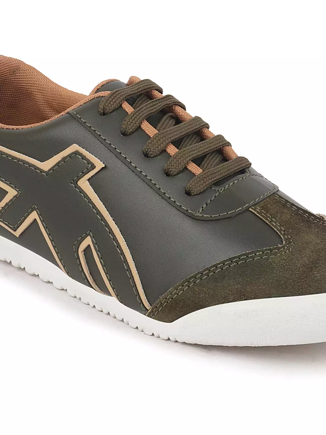 Men Olive Green Trendy Lace Up Sneakers