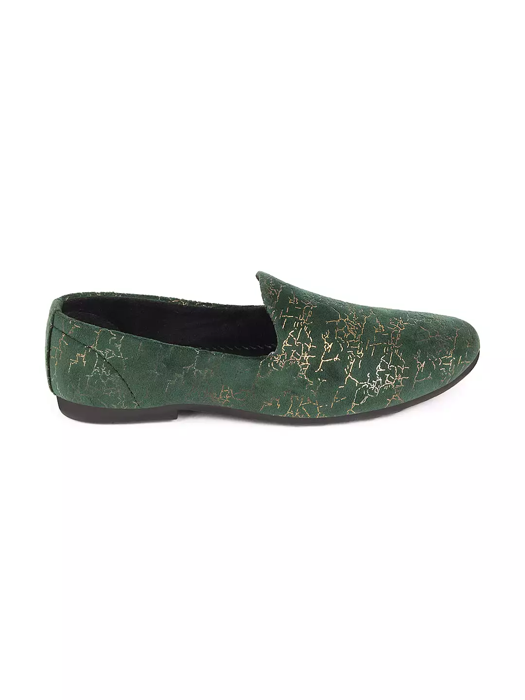 Men Olive Velvet Printed Design Ethnic Wedding Party Prom Slip On Loafer Shoes