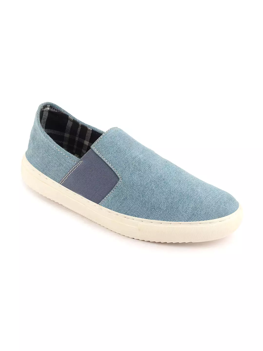 Men Sky Blue Colorblocked Denim/Canvas Slip On Casual Loafer Shoes